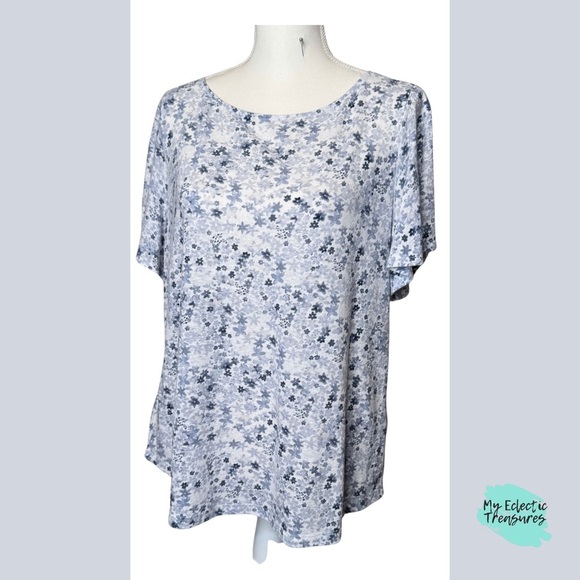 Liz Claiborne Blue Relaxed Floral Split Sleeve Blouse Size Large - Picture 1 of 8